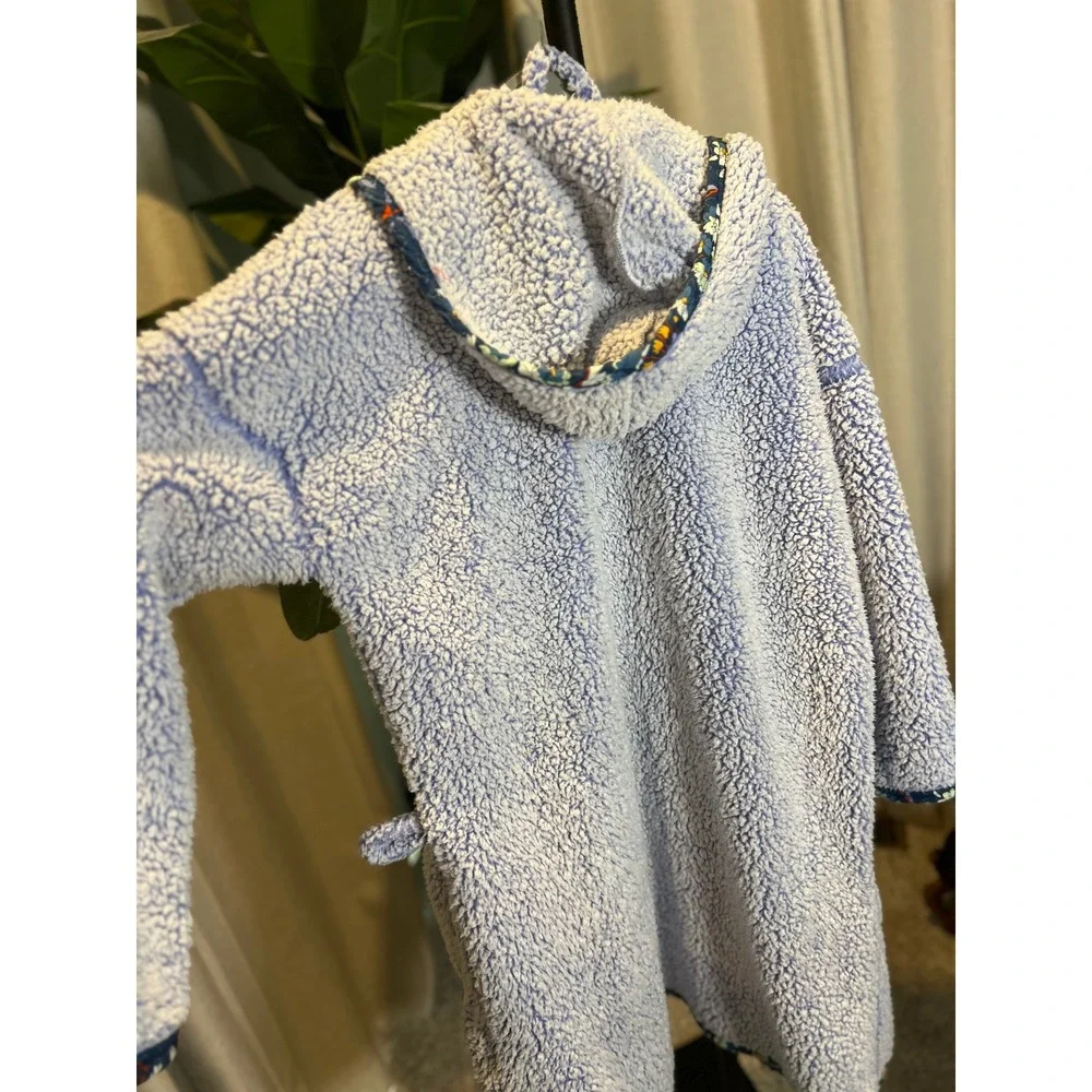 Vera Bradley Sherpa Fleece Hooded Robe Periwinkle Blue Floral Trim L/XL
